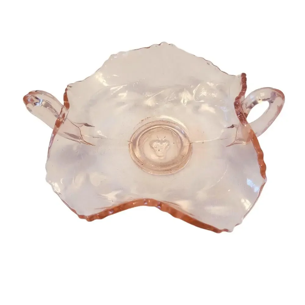 Fenton Strawberry Pink Depression Glass Handled Bon Bon Candy Dish